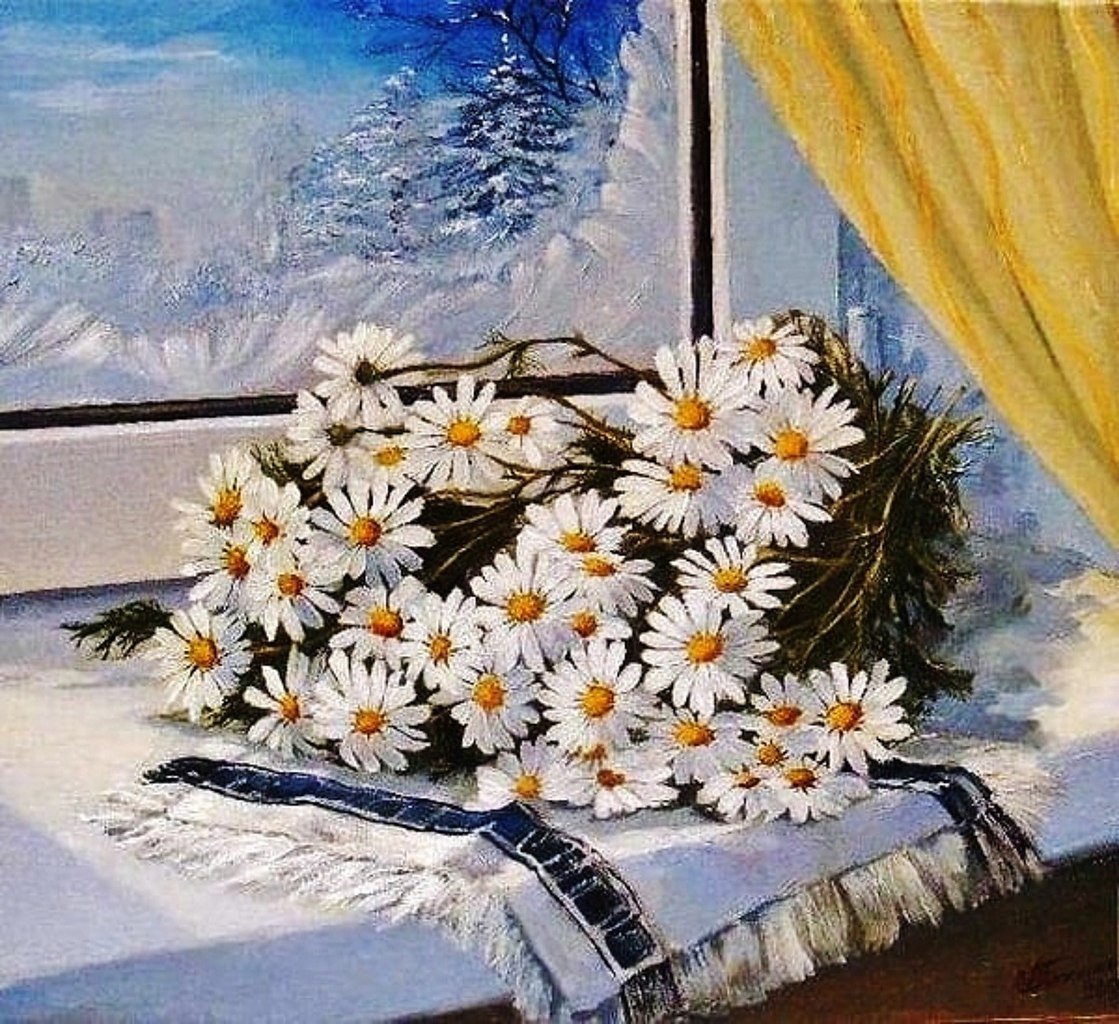 Ромашки на окне