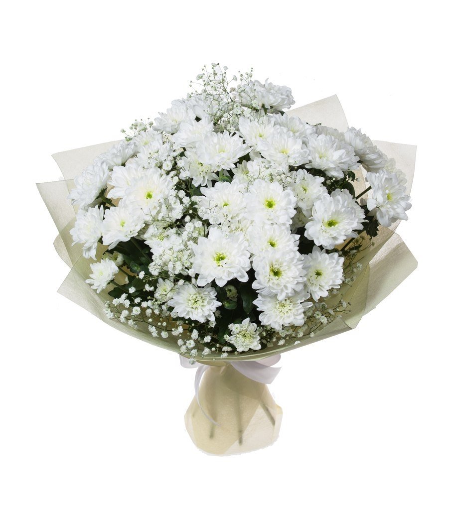 Хризантема шаровидная белая букет