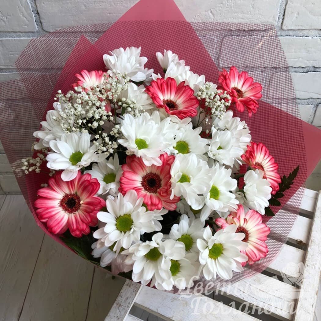Букет "герберы и гипсофилы"
