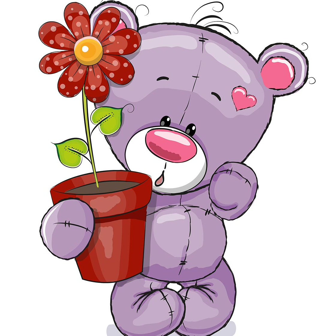 Мишка с цветами на прозрачном фоне