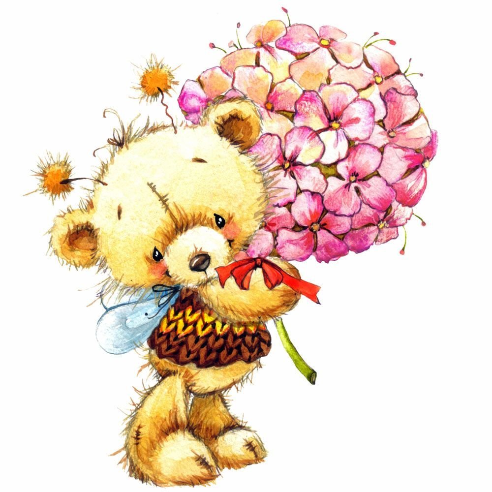 Милый Медвежонок с цветами