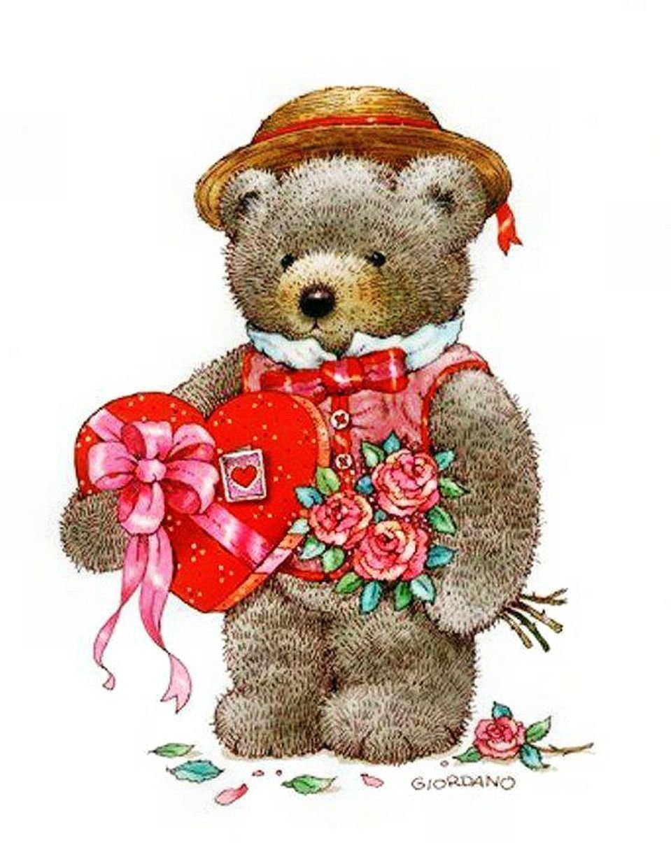 Медвежонок с цветами мультяшный