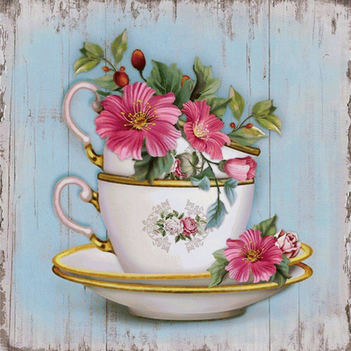 Цветы в чайной чашке