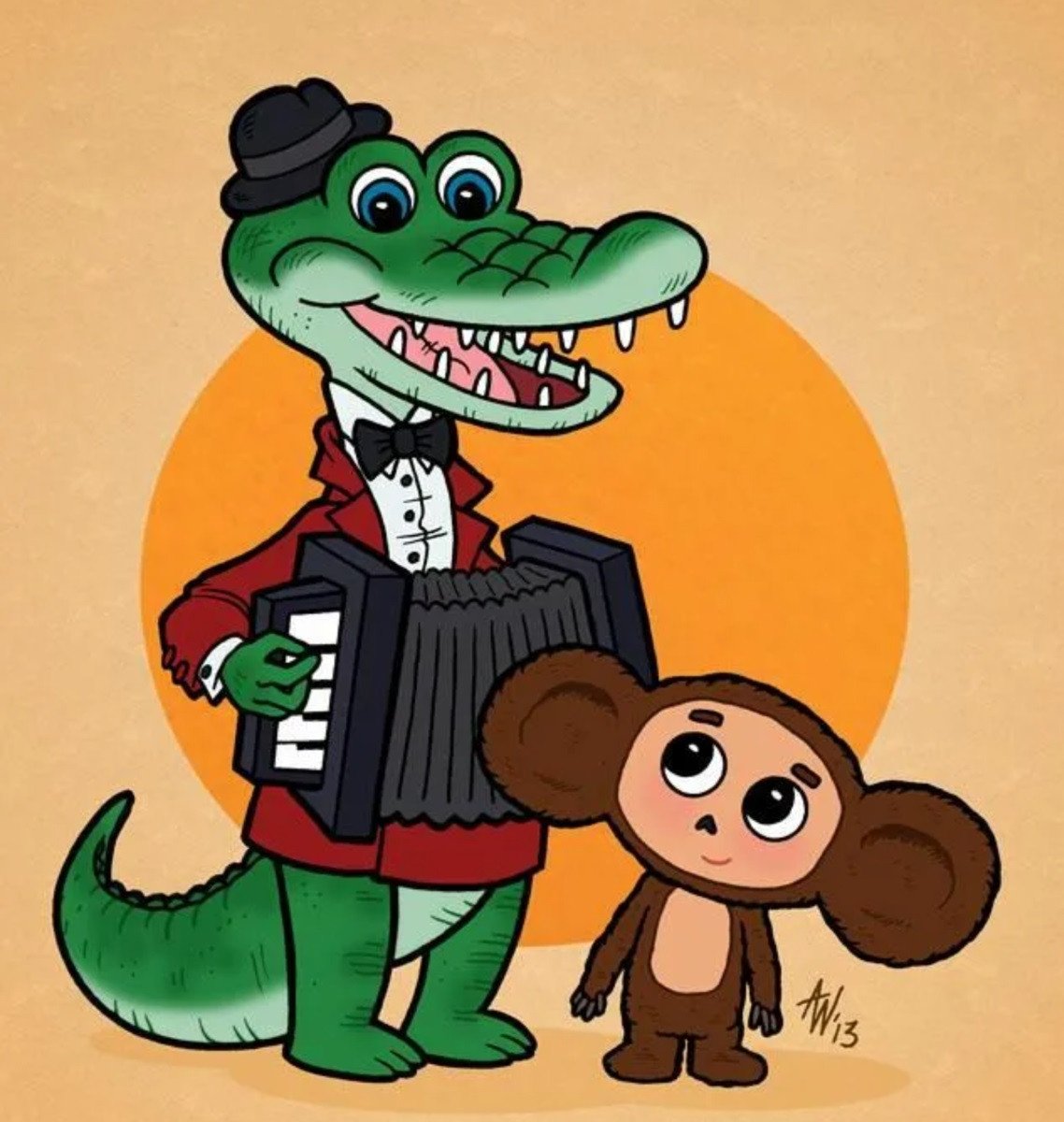 Карикатуры на Чебурашку и крокодила Гену