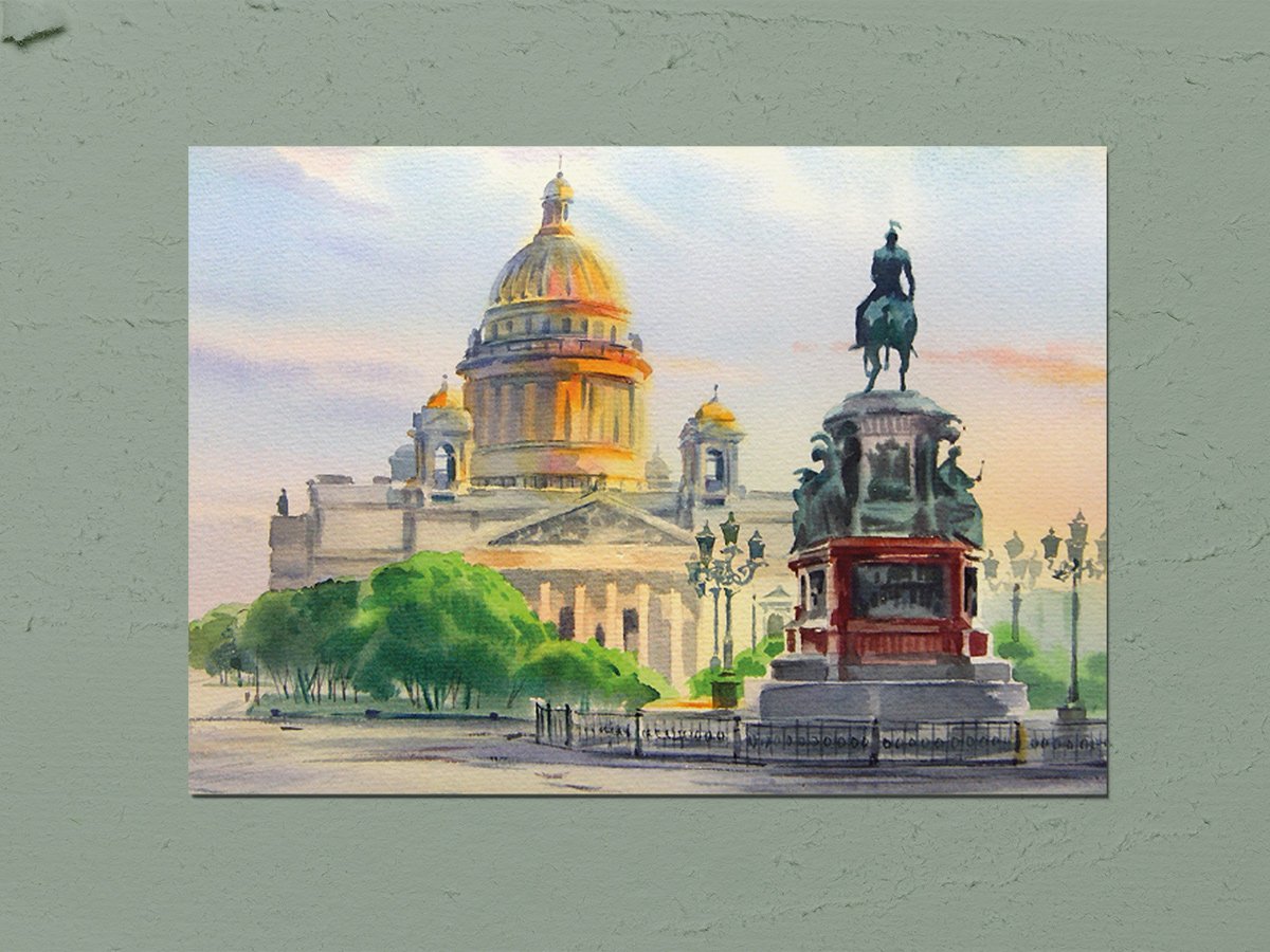 Исаакиевский собор в Санкт-Петербурге акварелью