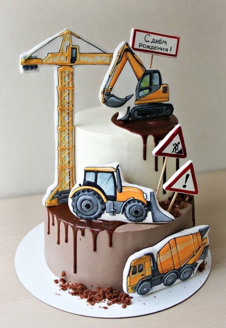 Торт со строительной техникой для мальчика