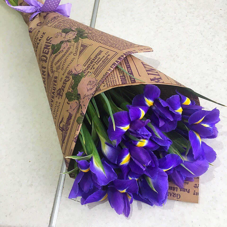 Букет из 15 синих ирисов