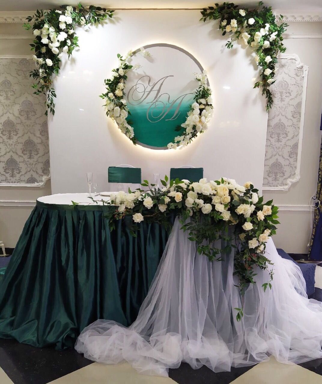 Декорация на свадьбу изумрудном цвете