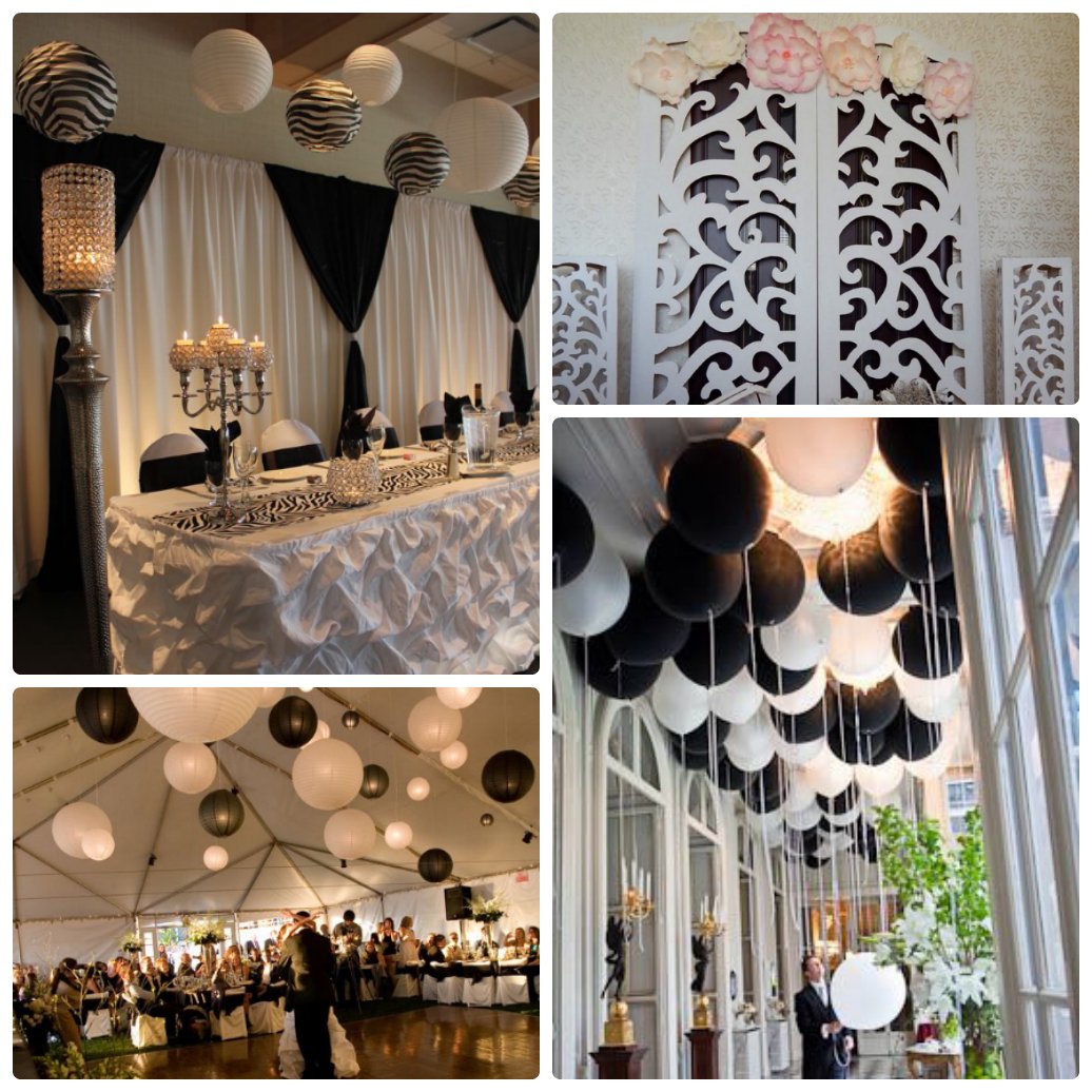Украшения зала на свадьбу в черно белом стиле