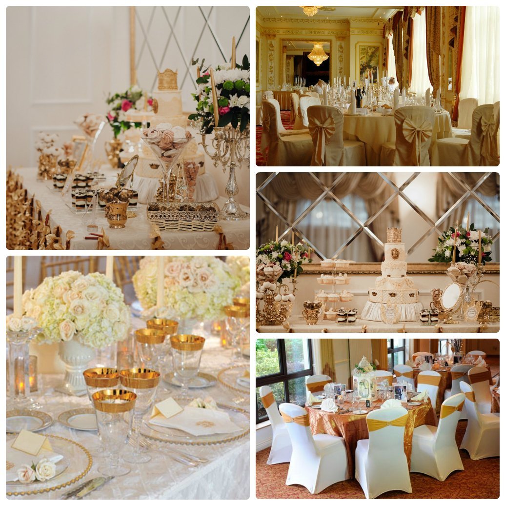 Украшение банкетного зала в золотом цвете