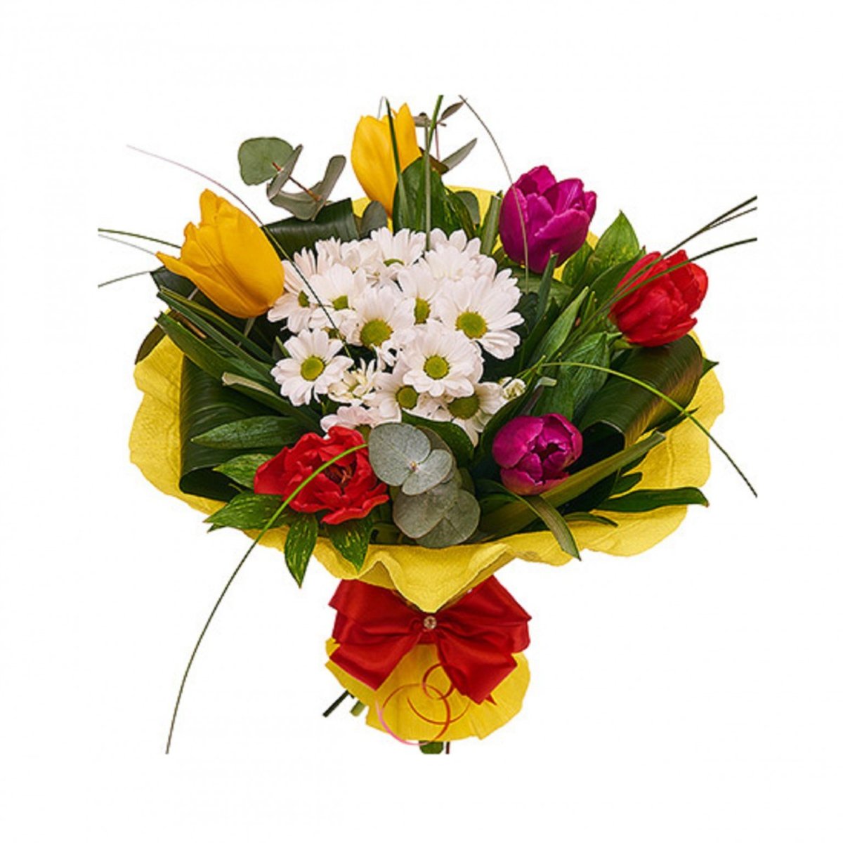 Букет из тюльпанов и хризантем