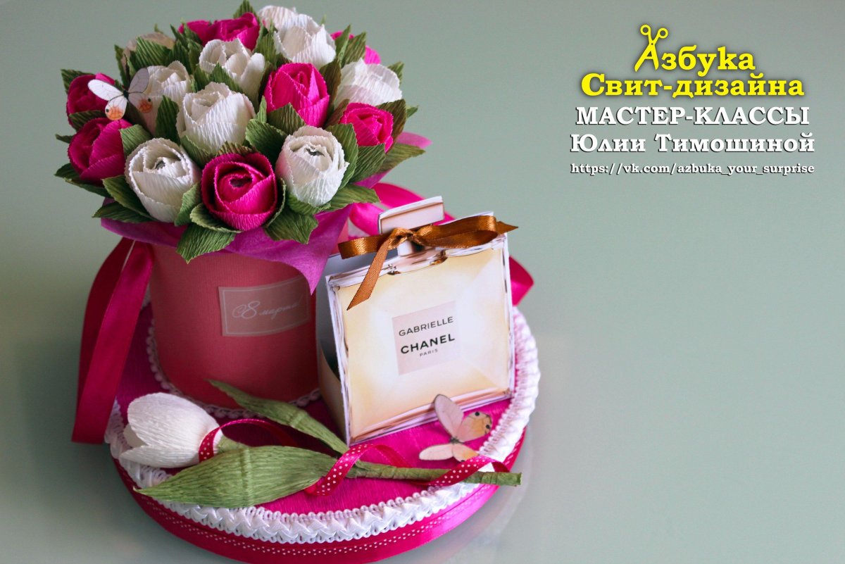 Цветы из конфет в коробке