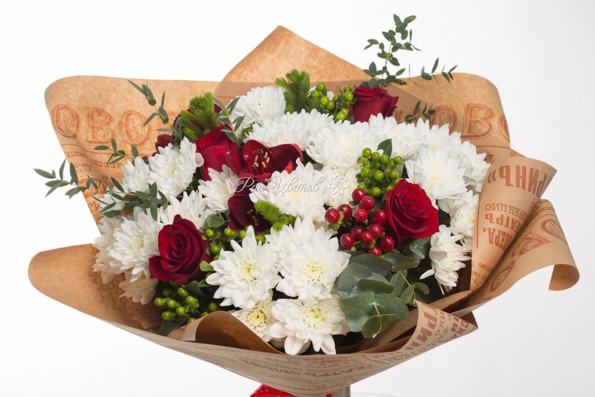 Букет хризантем с гипсофилой