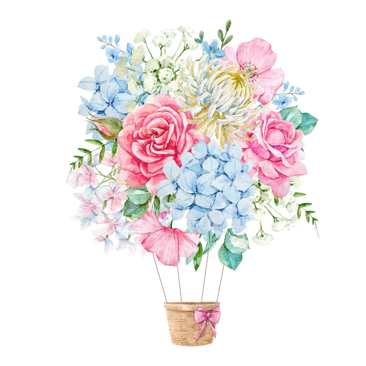 Воздушный шар из цветов акварель