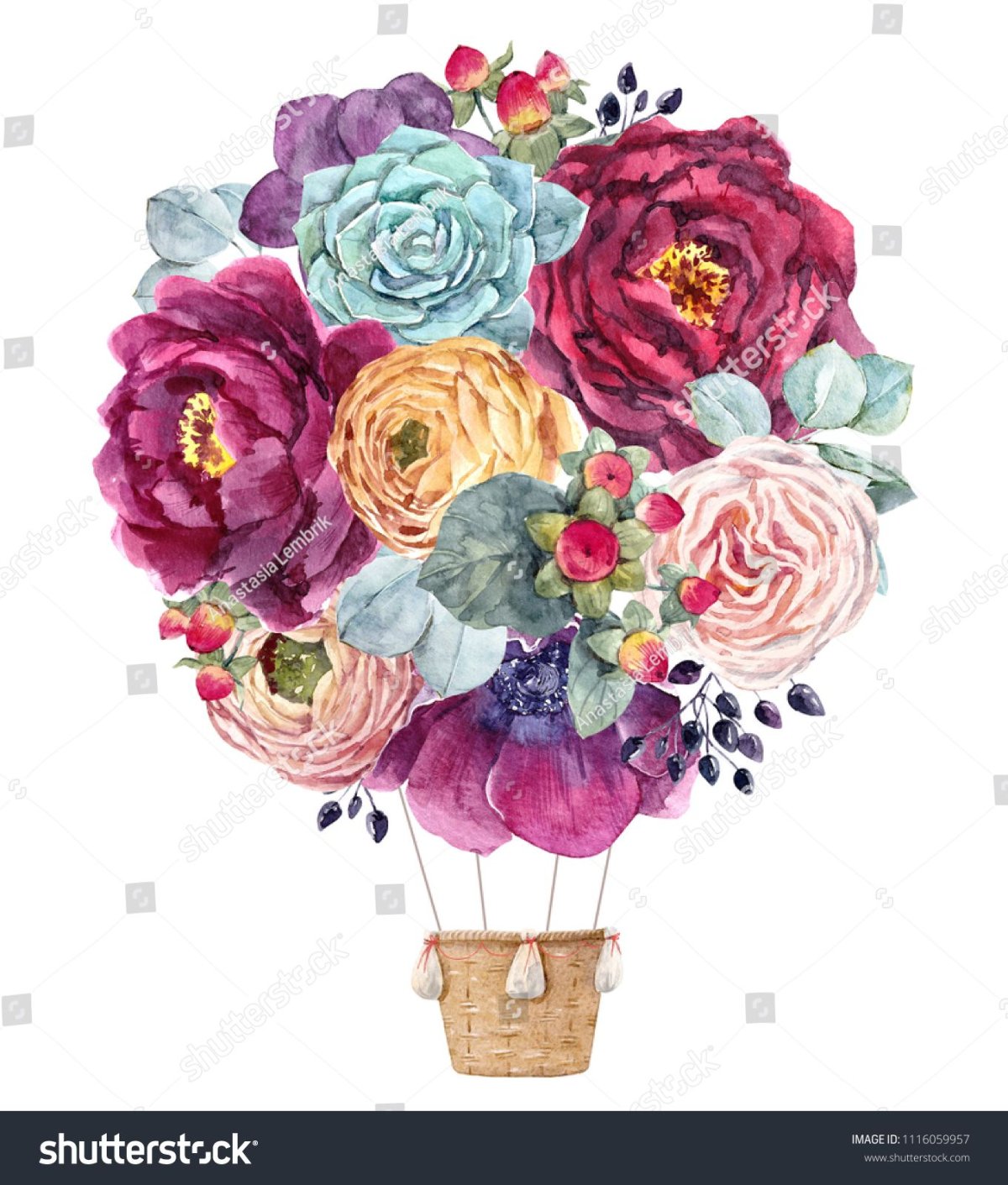 Воздушный шар из цветов акварель