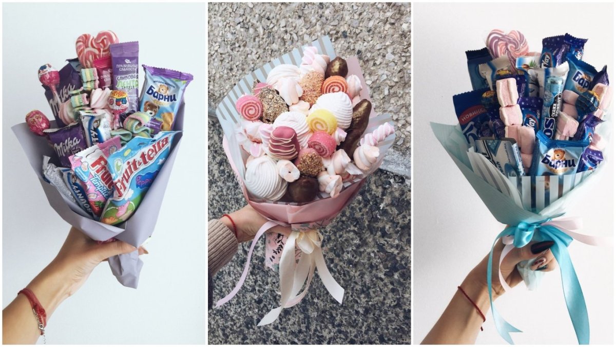 Детские съедобные букеты из сладостей