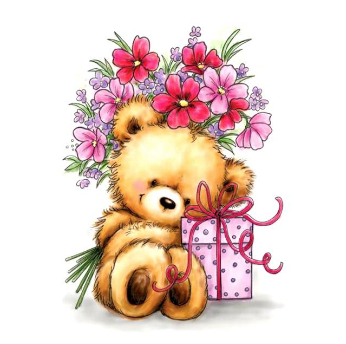 Медвежонок с цветами картинки