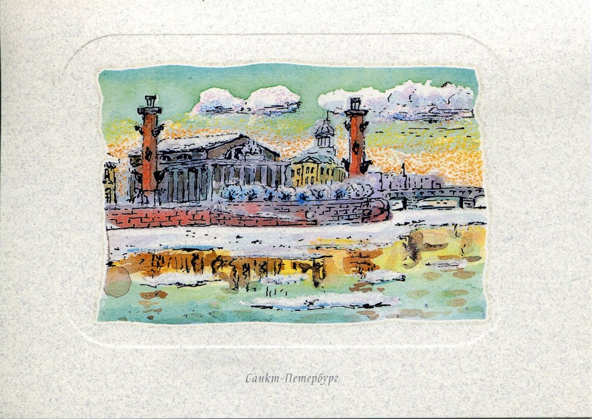 Ростральная колонна акварель