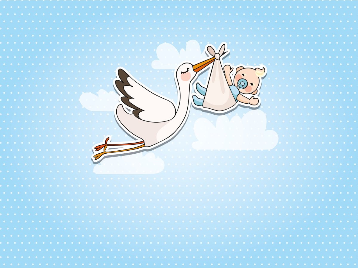 Открытка Аист с младенцем