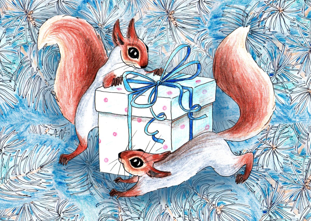 Новогодние открытки с белочкой