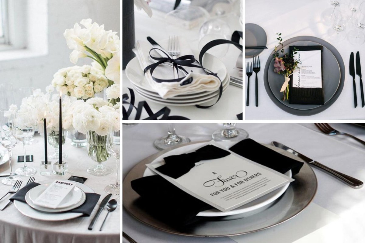 Черно белый декор на свадьбу