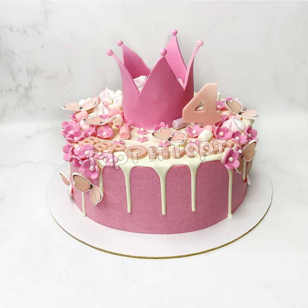 Розовый торт с короной