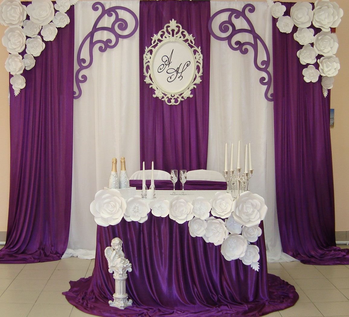 Украшение зала на свадьбу в сиреневом цвете