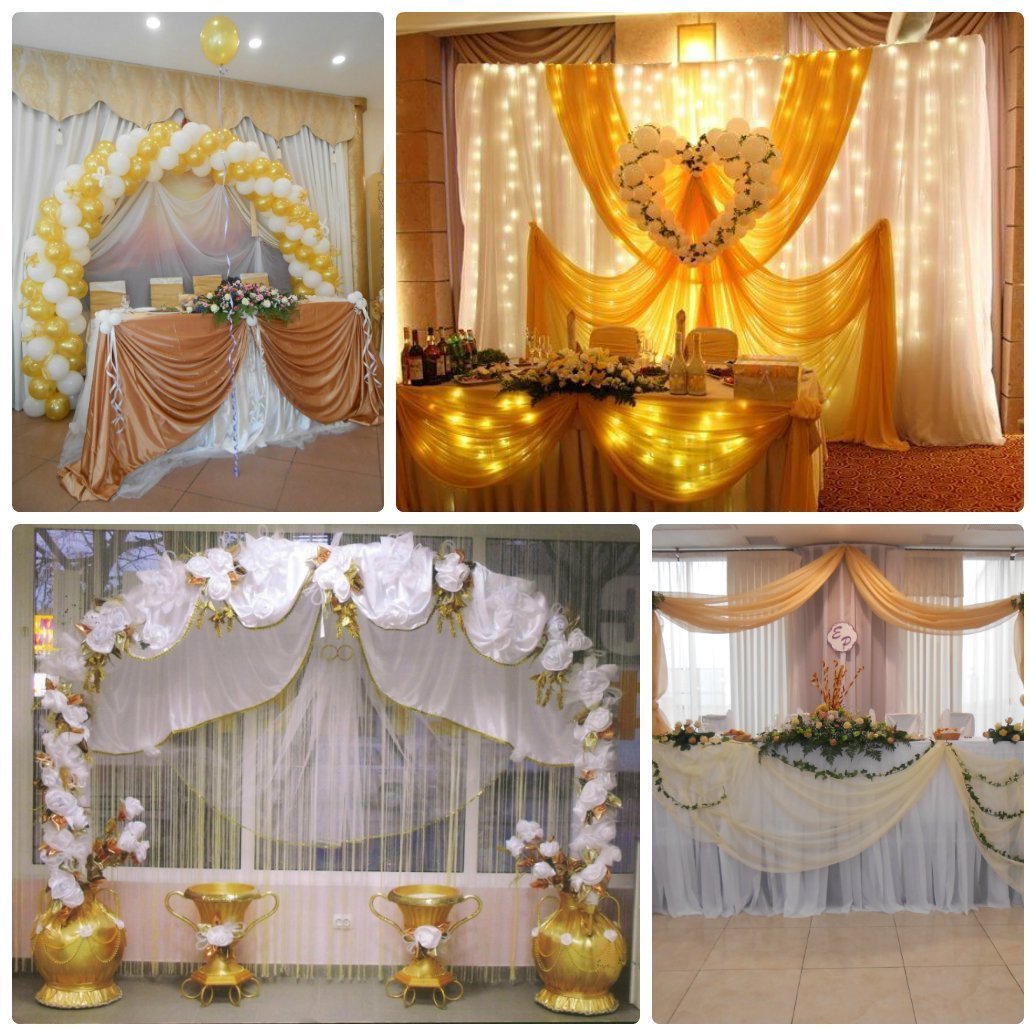 Украшение зала на свадьбу в золотом цвете