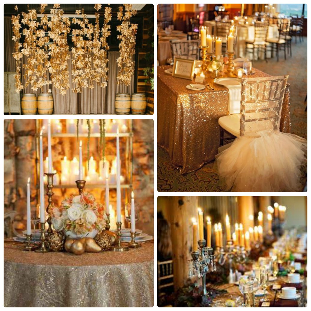 Украшение свадебного зала в золотом цвете