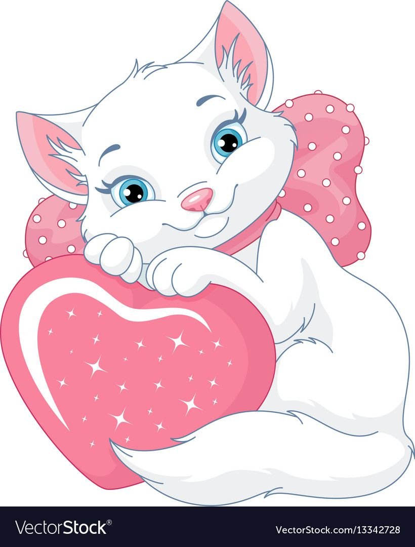 Белая кошечка с сердечком