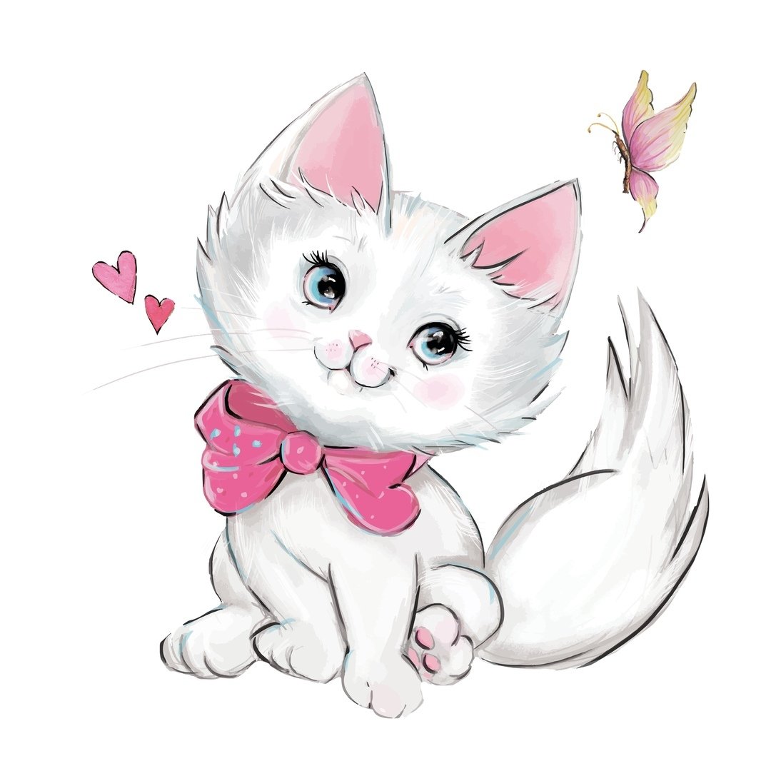 Белый мультяшный кот