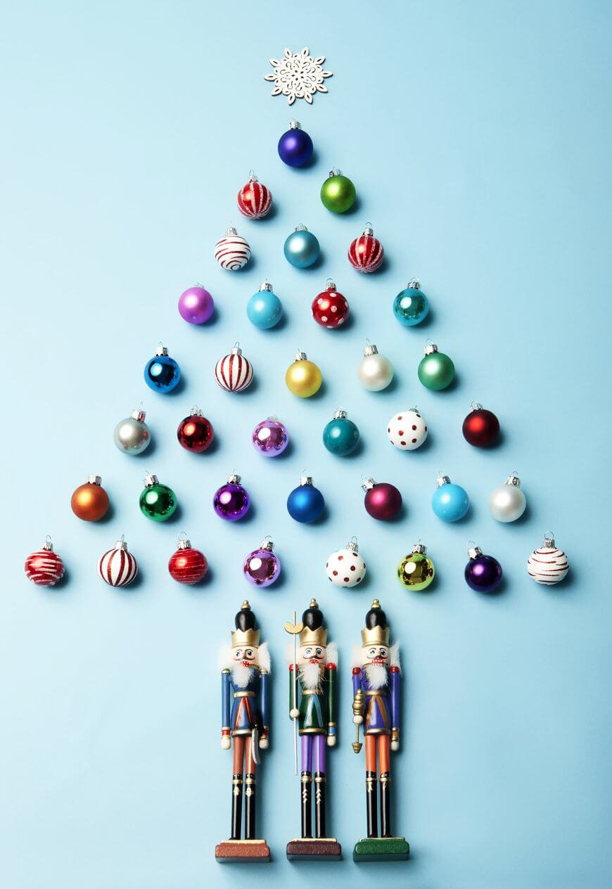 Елка из новогодних игрушек подвесная