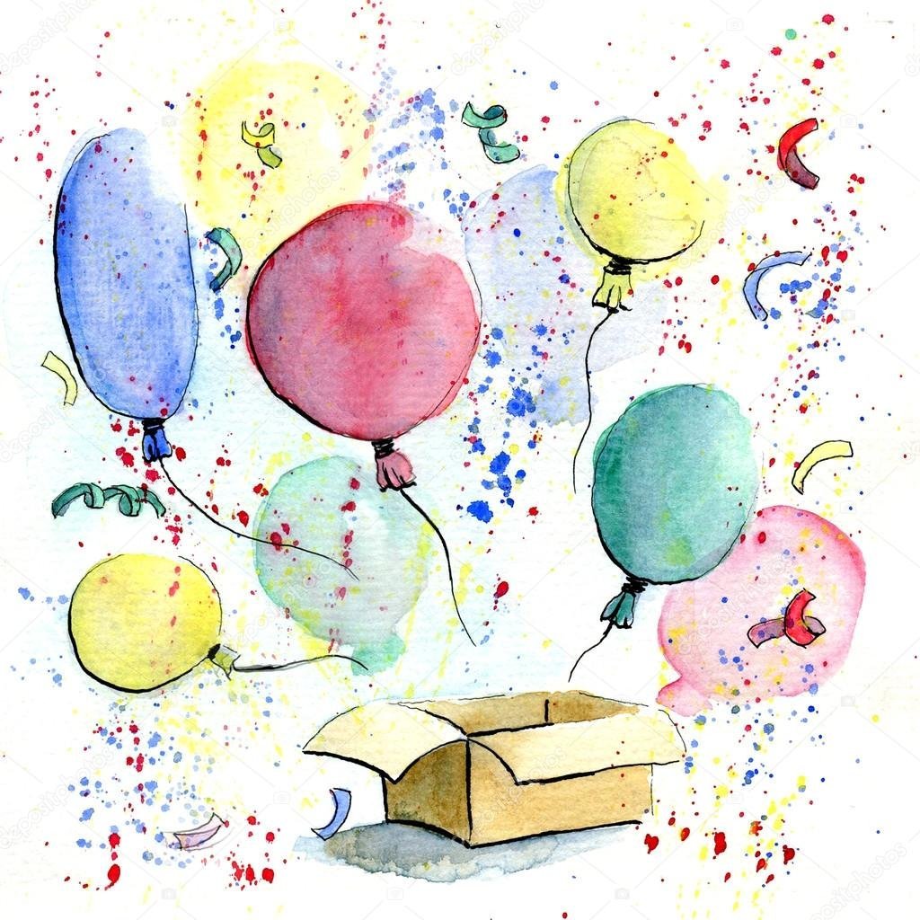 С днём рождения рисунок акварелью