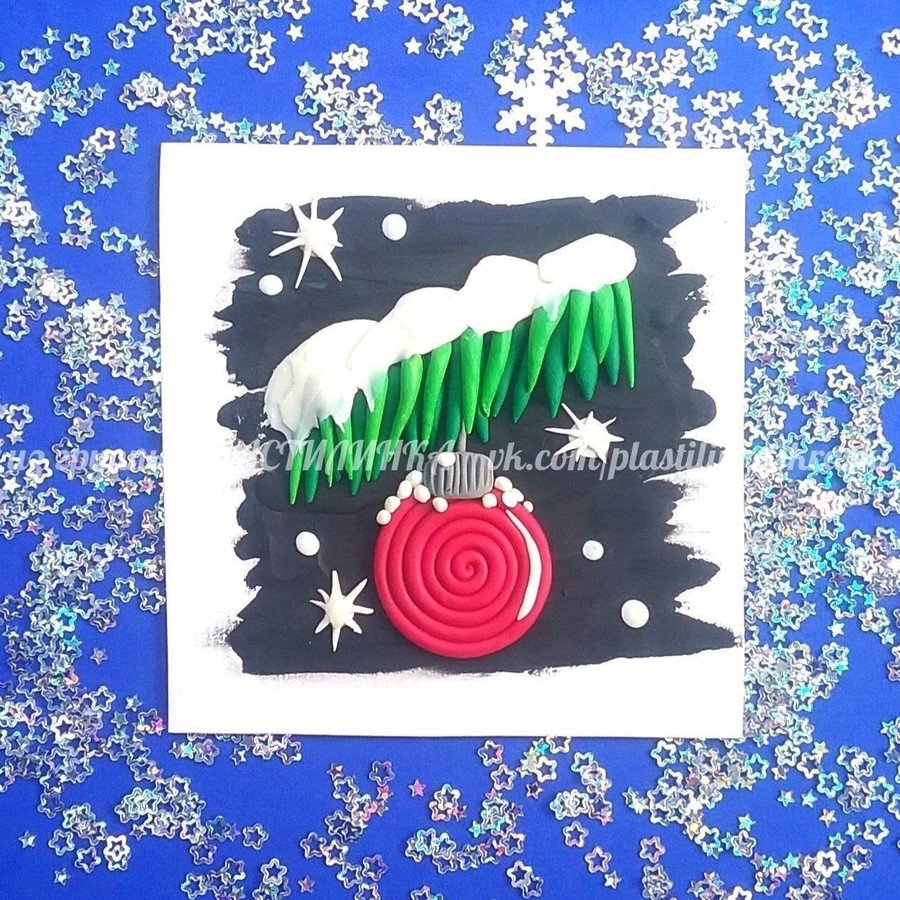 Новогодняя открытка пластилином