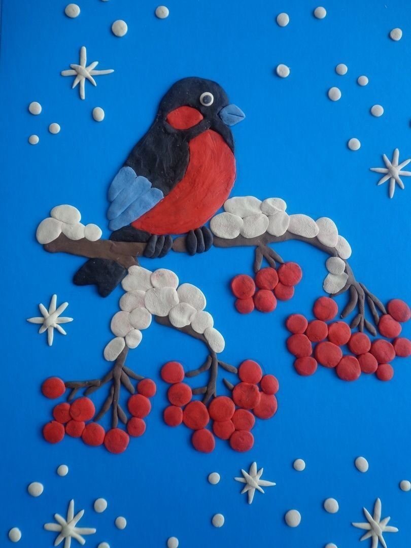 ."Снегири на ветках". (Пластилиновая мозаика).