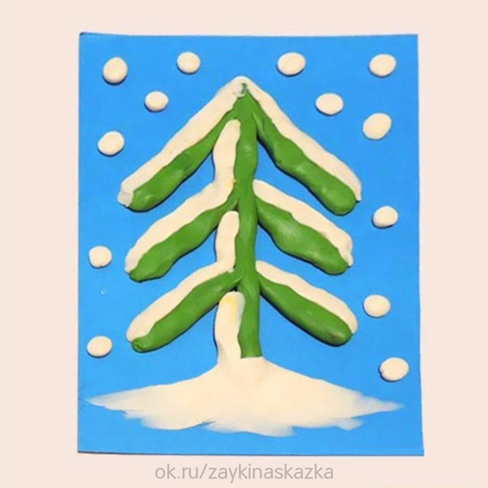 Пластилиновая аппликация елка