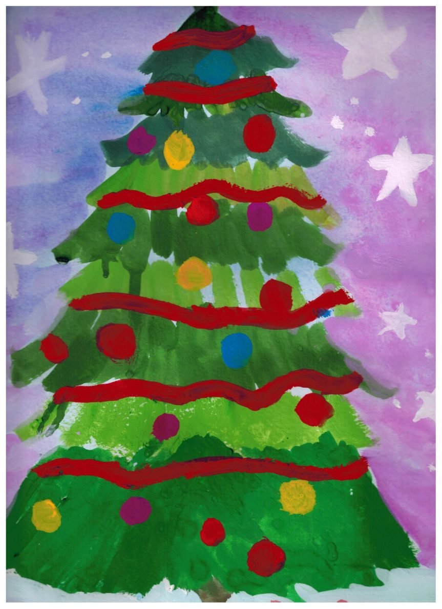 Рисование Новогодняя открытка средняя группа