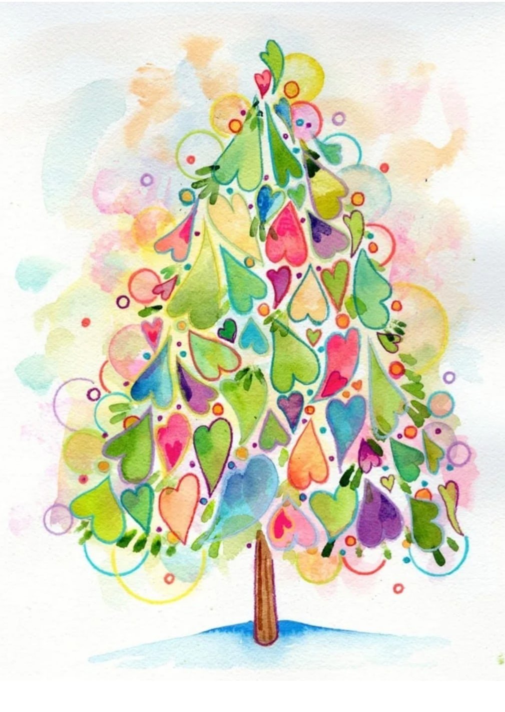 Новогодняя елка акварель