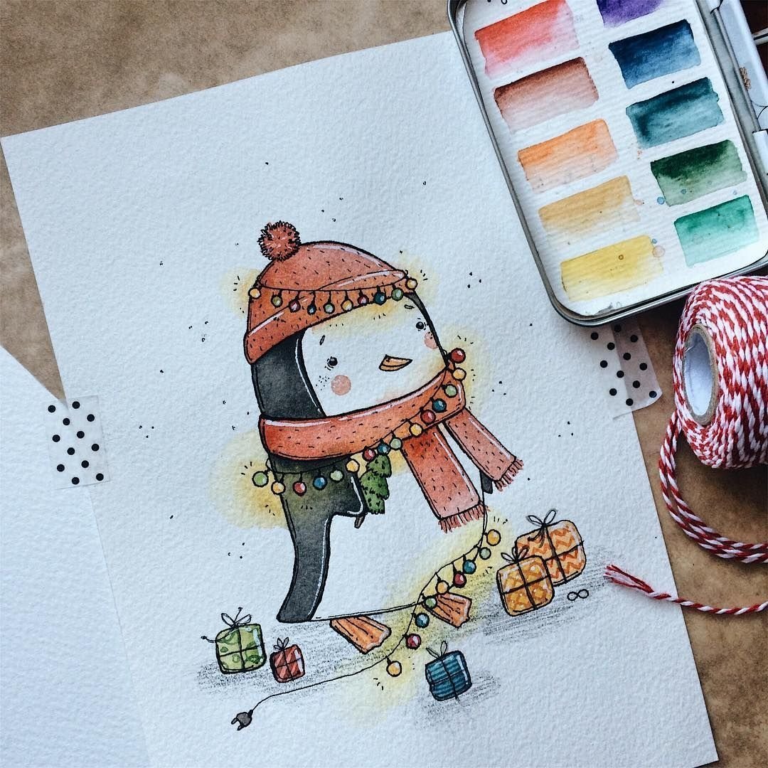 Кавайные открытки на новый год