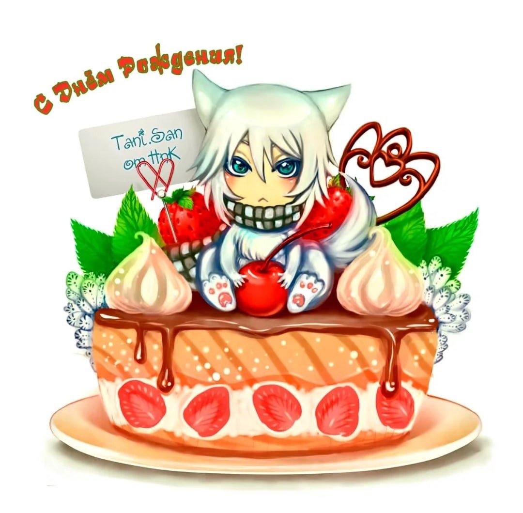 Аниме девушка с тортиком