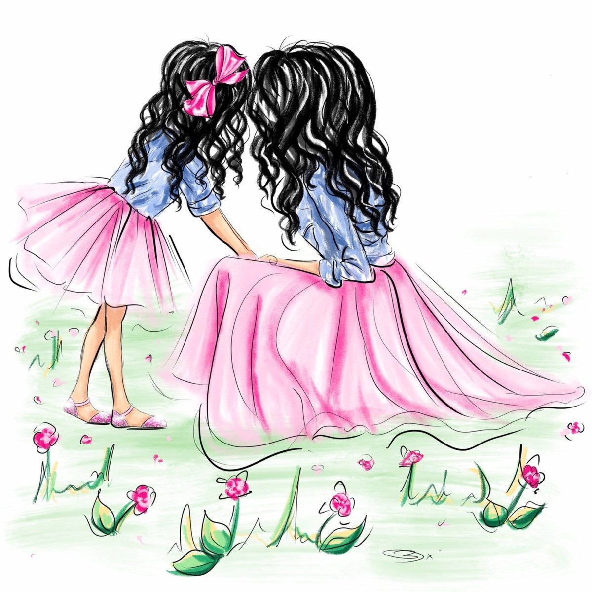 Мама с сыном и дочкой рисунок