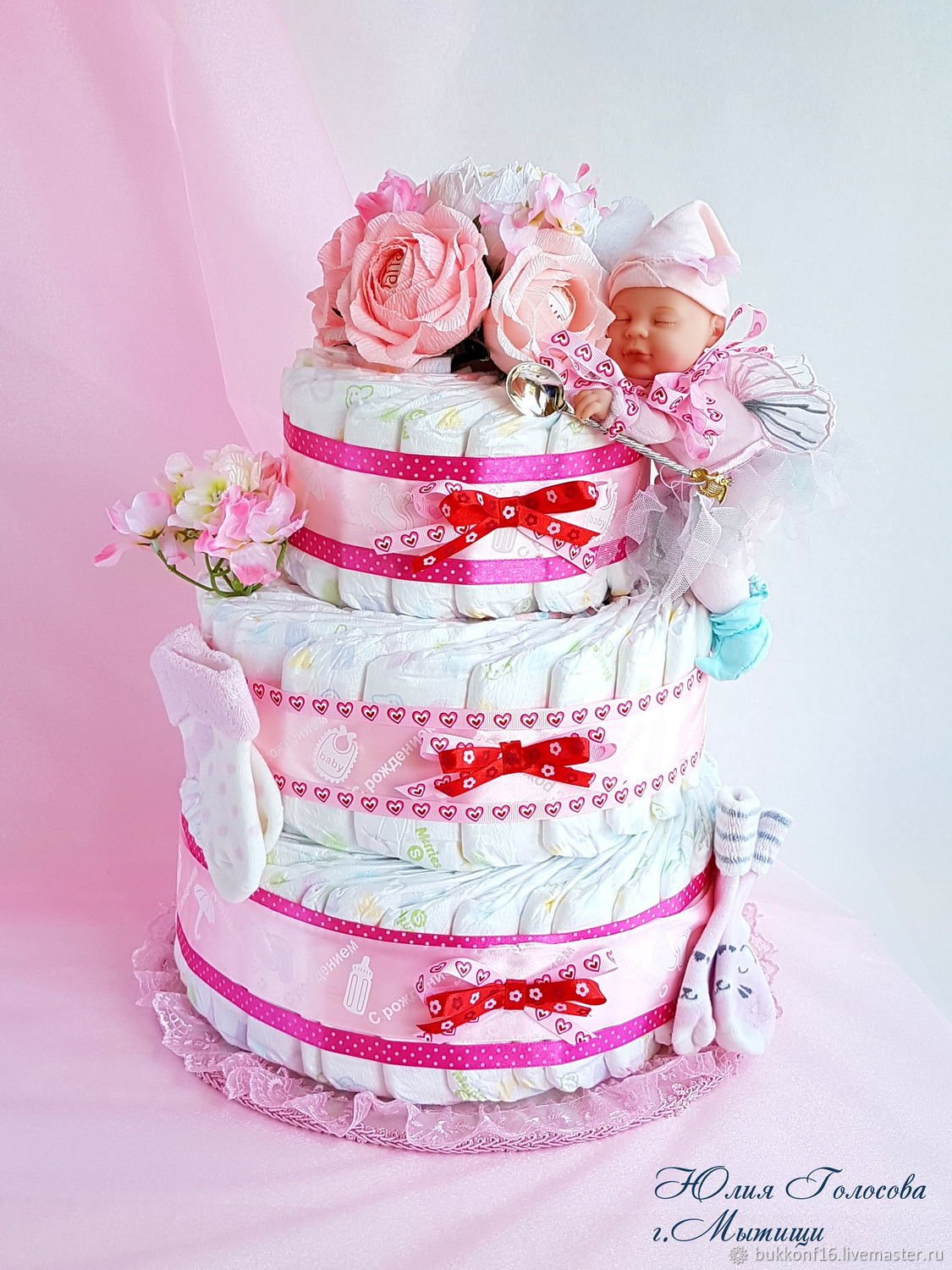 Торт из подгузников для девочки