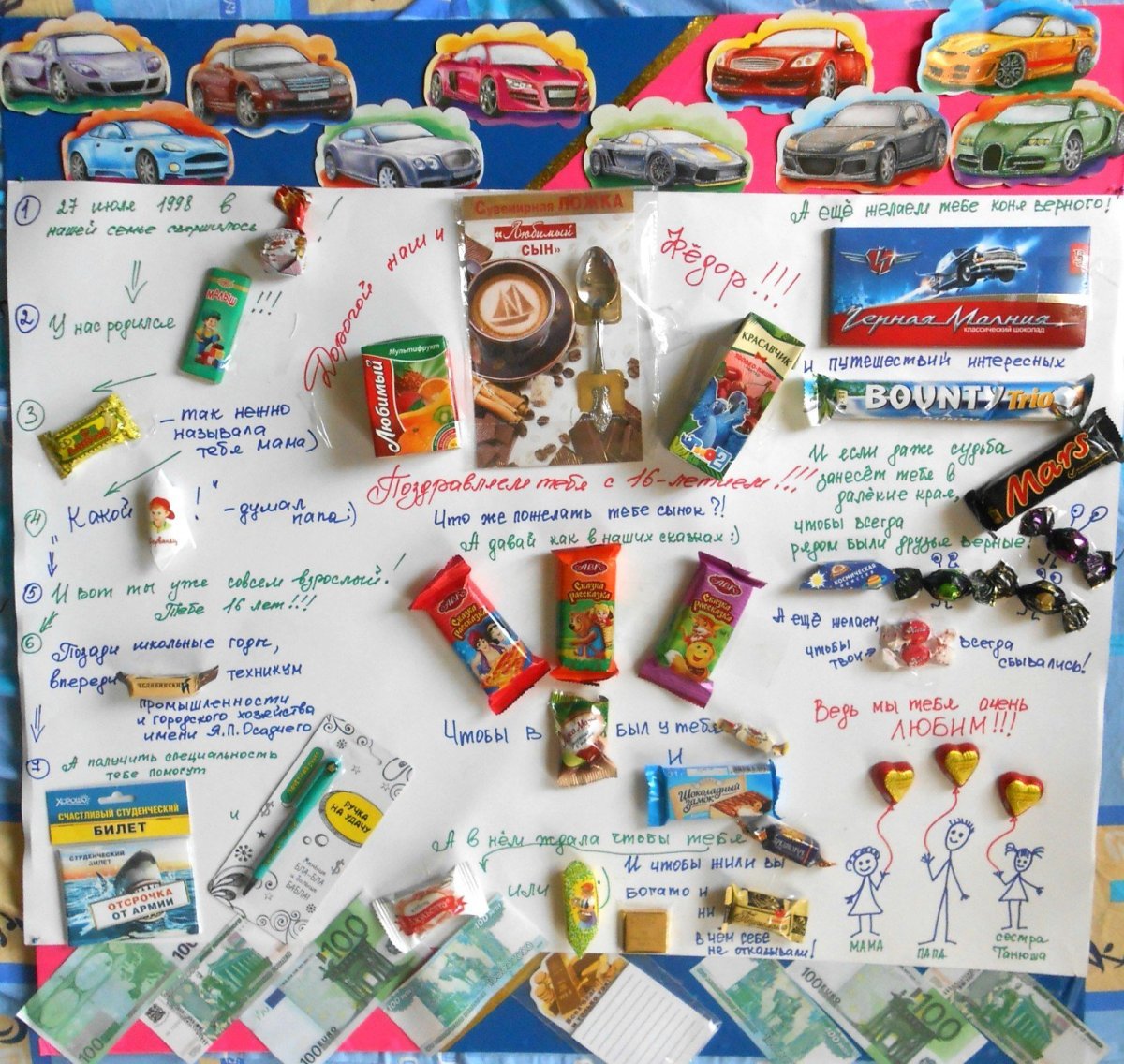 Плакат со сладостями на день рождения папе