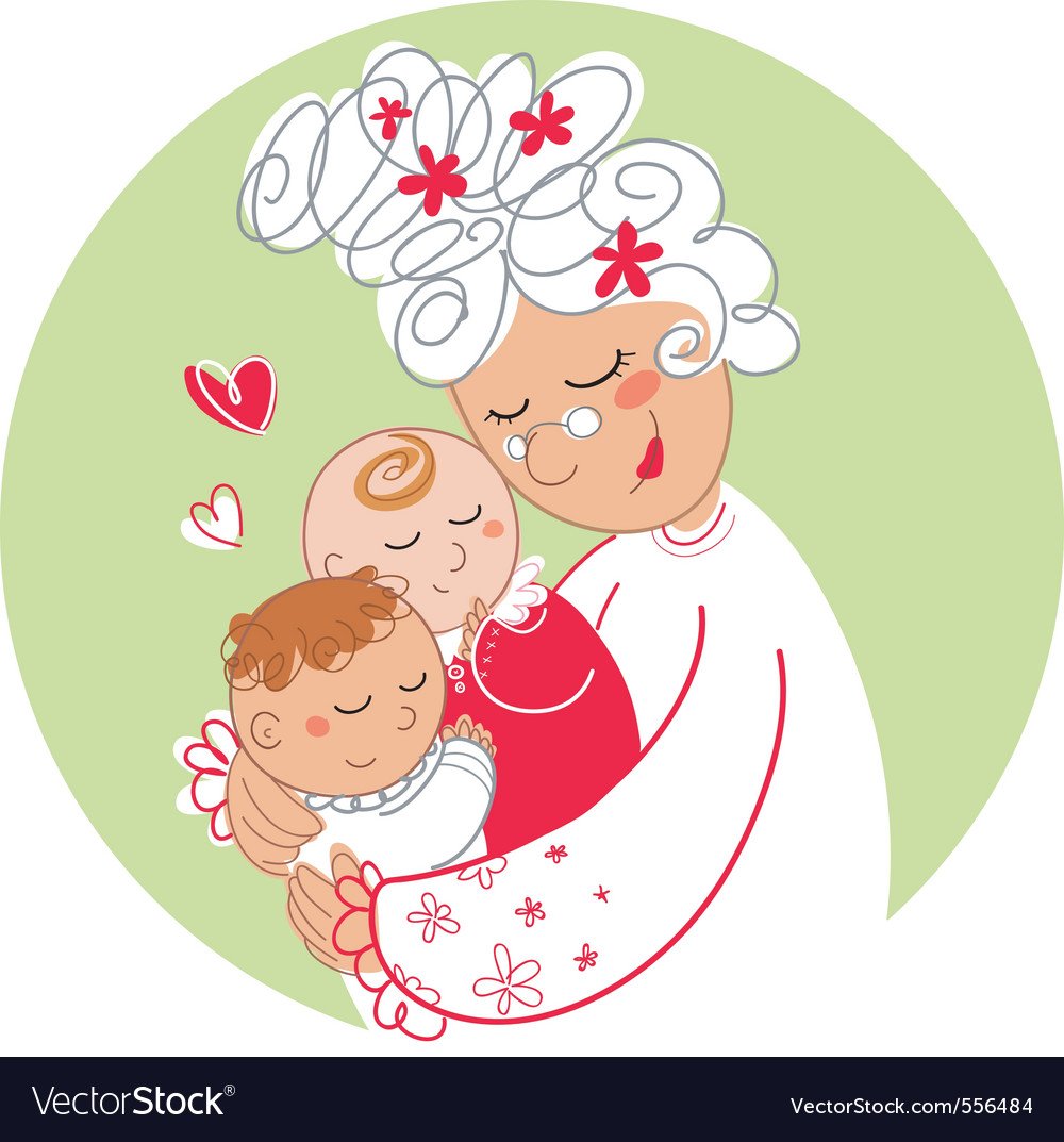 Бабушка и внуки вектор