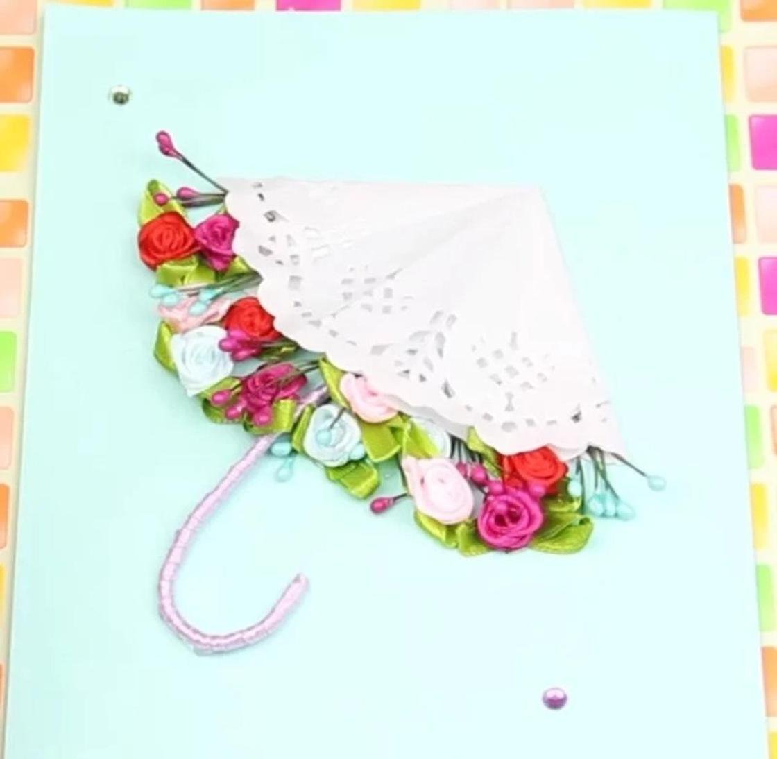 Открытка зонтик с цветами