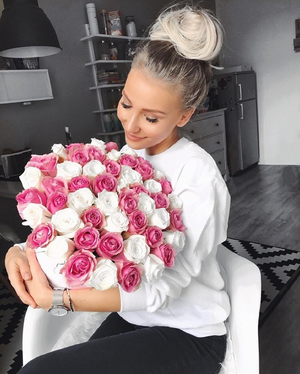 Красивое селфи с букетом