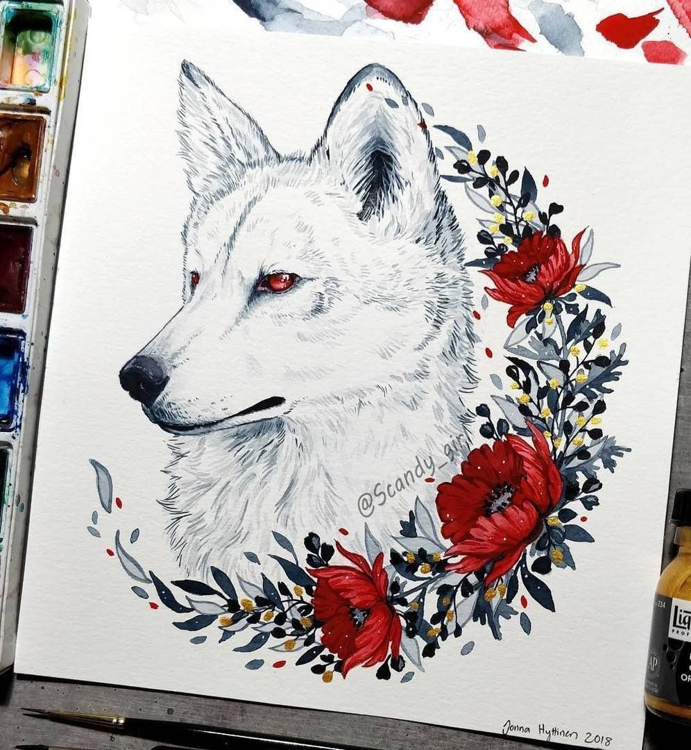 Волк с цветами эскиз