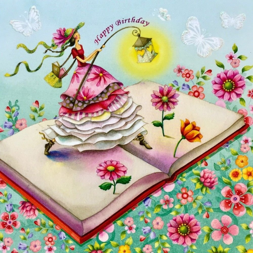 Открытка девушка с тортом