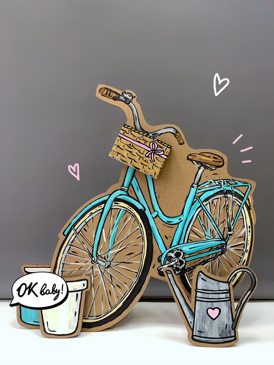 Оформление фотозоны с велосипедом и цветами