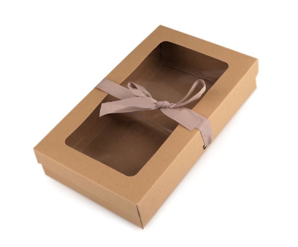 Коробка крафт с окошком самосборная 10 8 3.5см